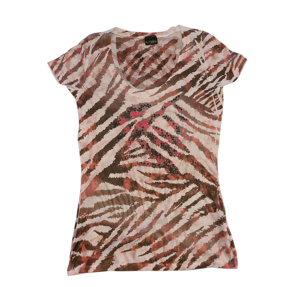 Daytrip Buckle Womens Animal Print Pink Zebra Sequin Embellished Top Size Large - Picture 1 of 7